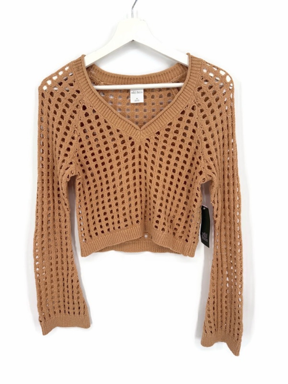 Wild Fable Tan Gold Shimmer Crochet Crop Sweater Size XS New